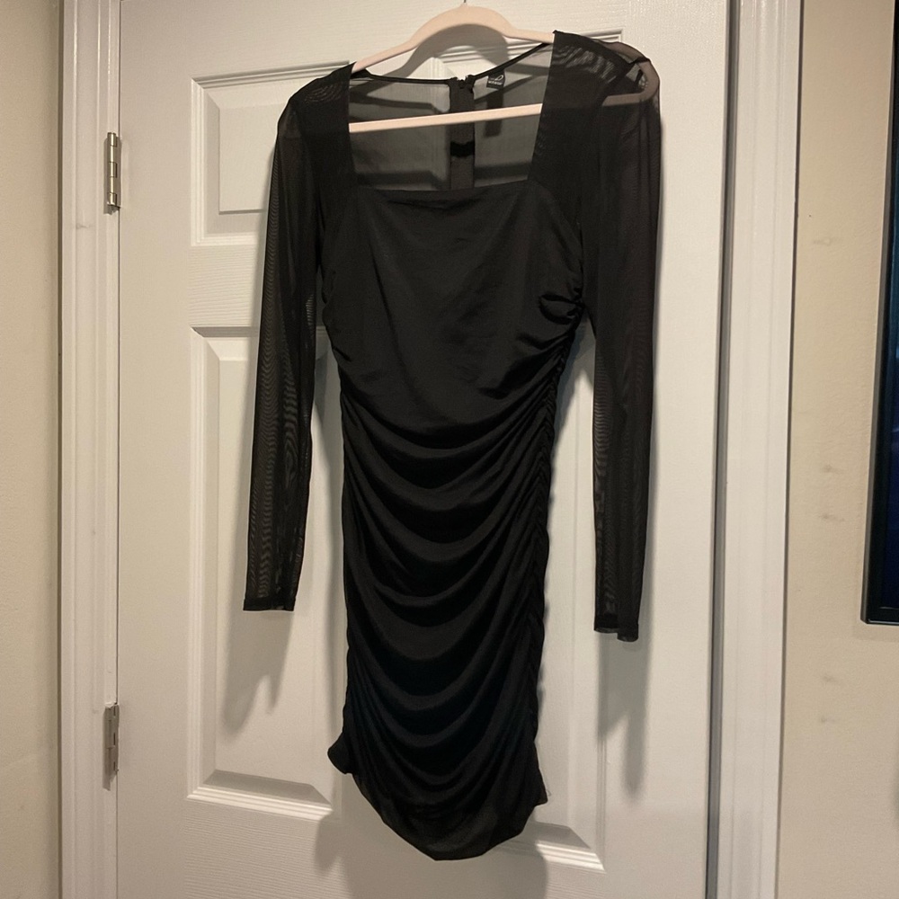 Windsor Black Mesh Long Sleeve Dress